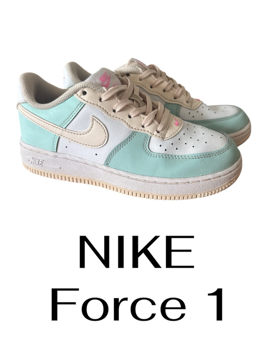 NIKE Force 1 | Kids Shoes - Mint Green, Cream & Pink | Kids Size 1